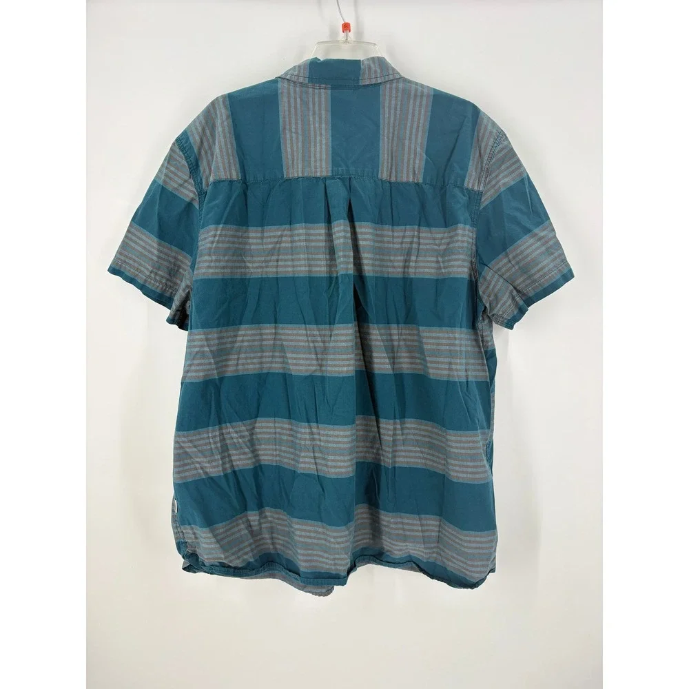 The‎ North Face Men's Striped Short Sleeve Button Up Shirt XXL Teal Gray
